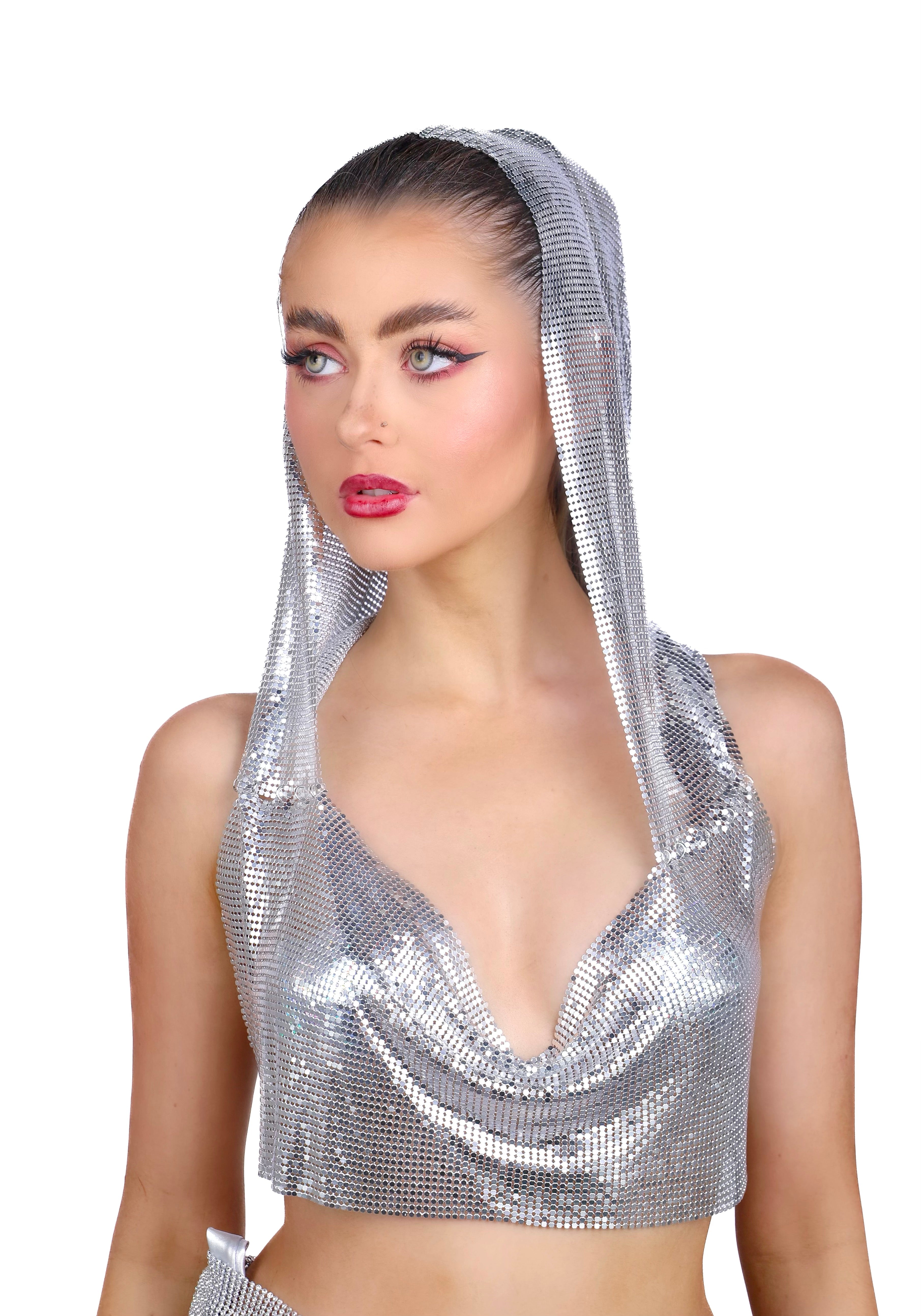 Silver Hooded Metallic Top