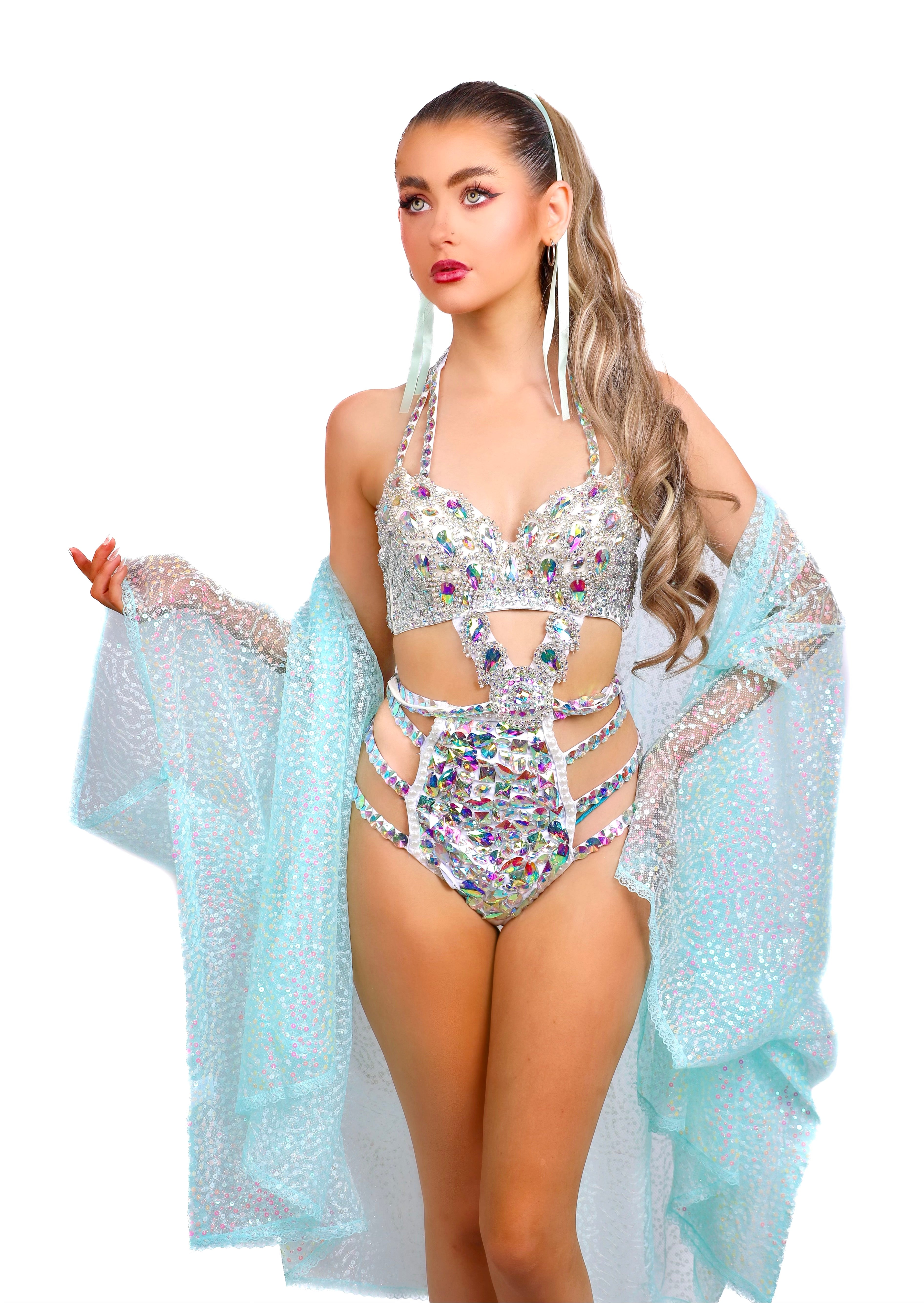 Sequin Kimono - Aqua Glitter