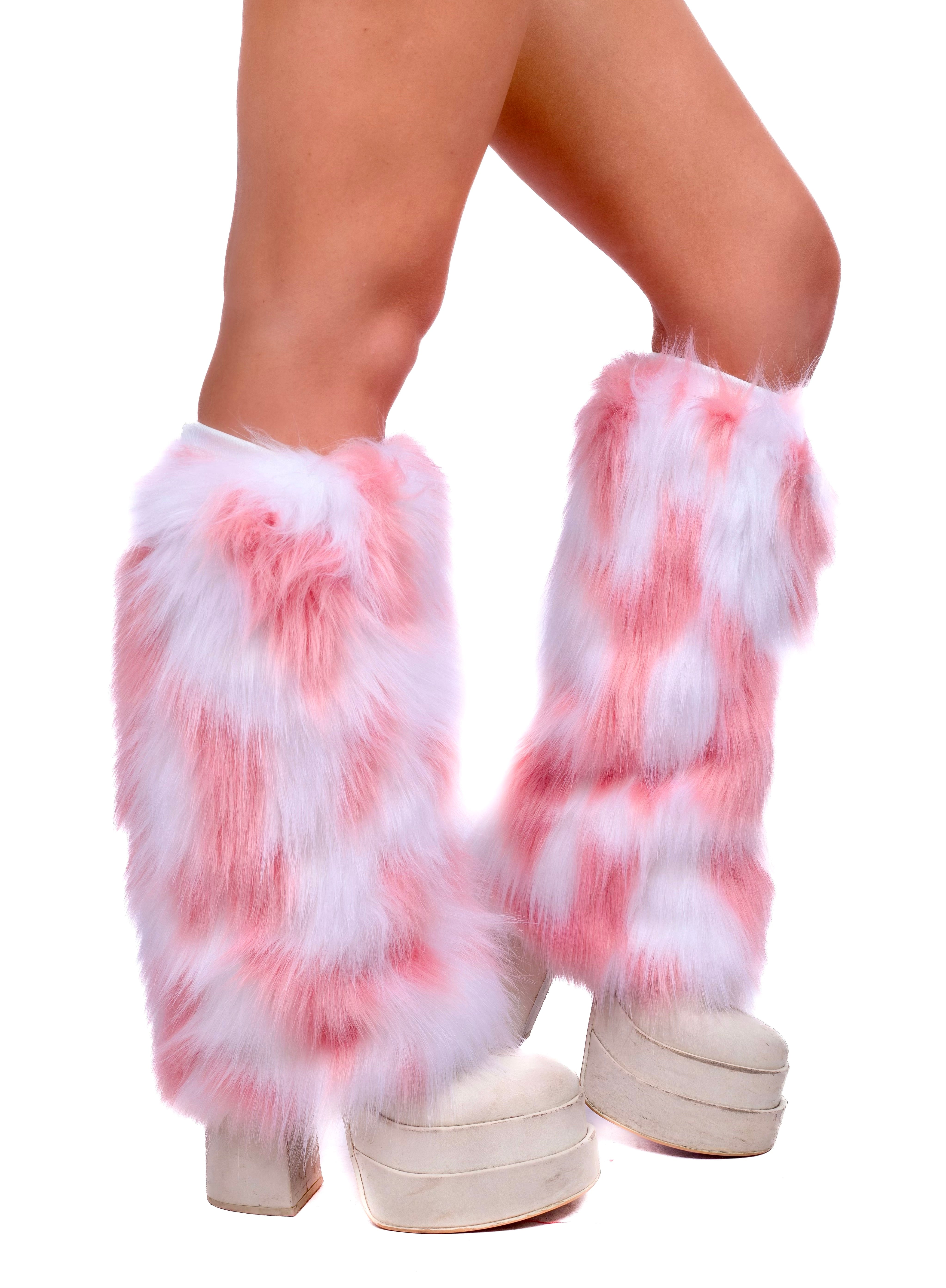Pink/ White Fuzzy Leg Warmers