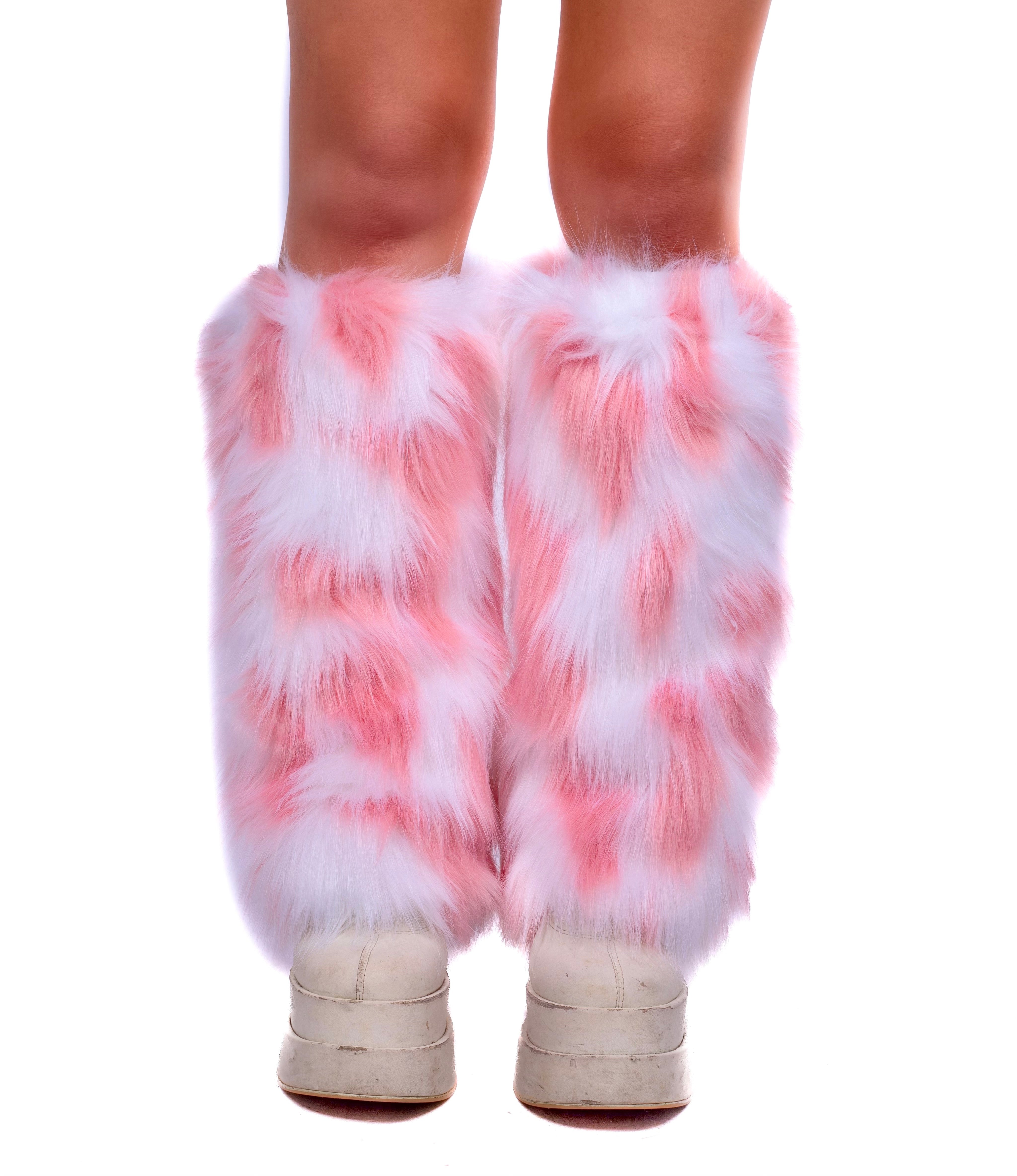 Pink/ White Fuzzy Leg Warmers