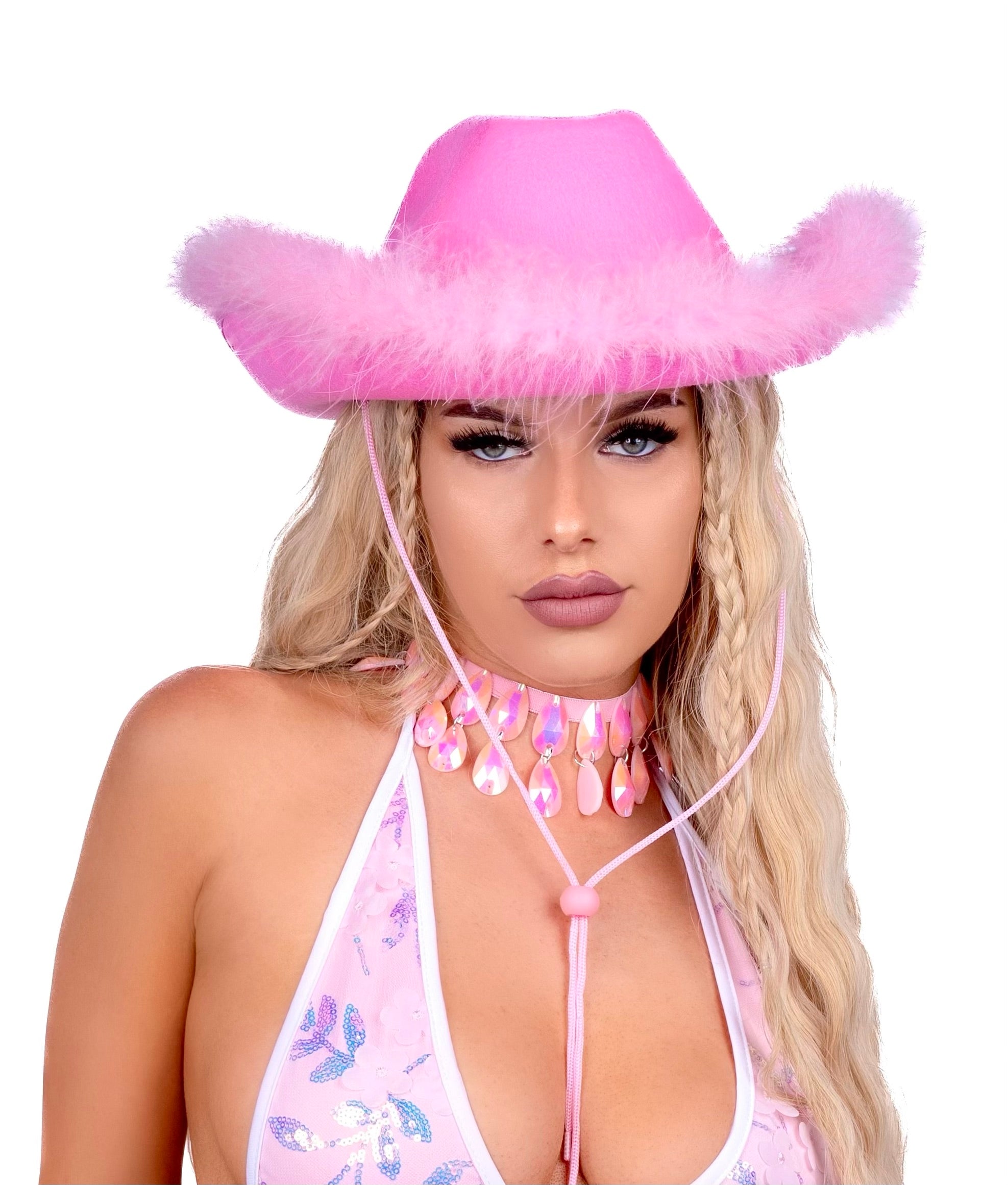 Pink Fuzzy Cowgirl Hat