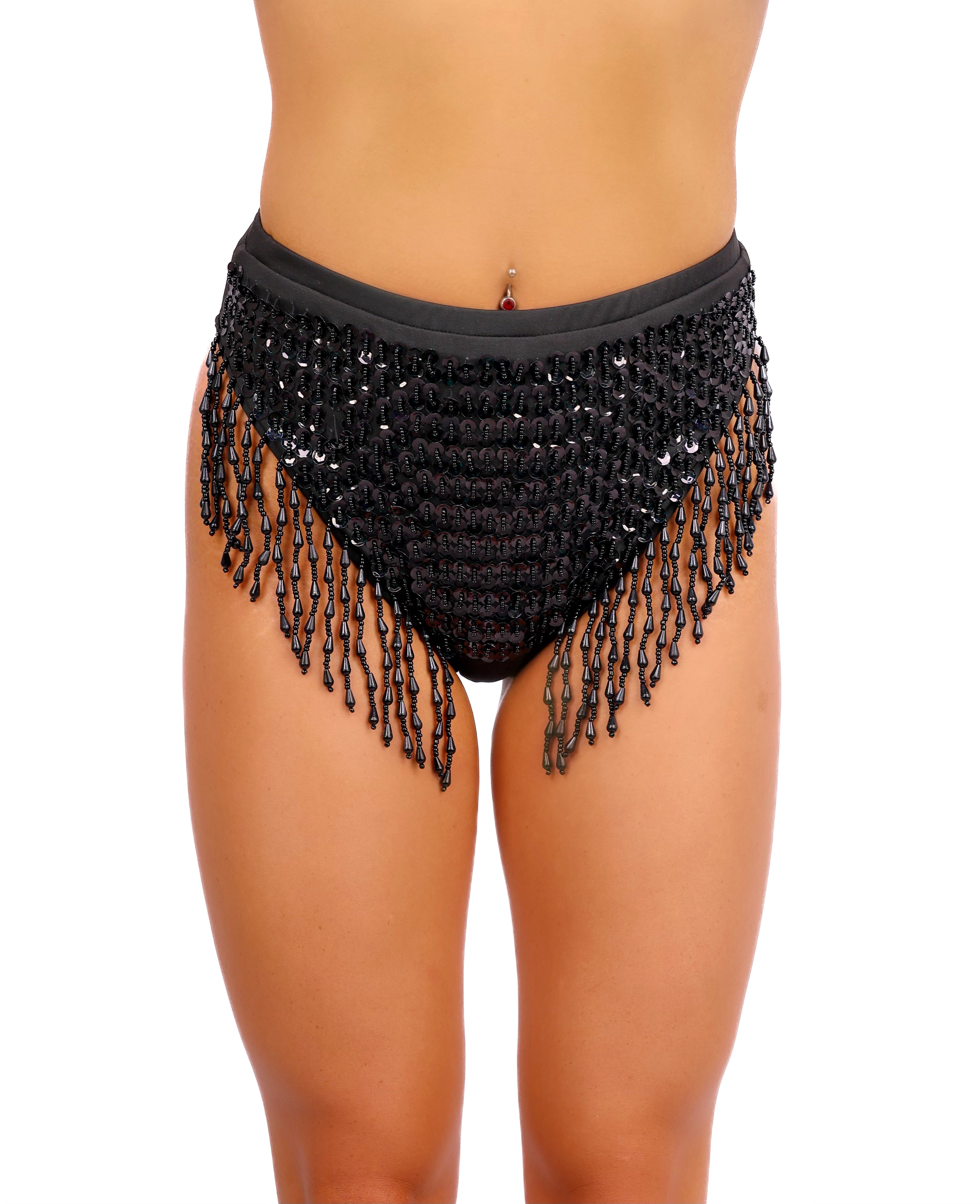 Hand Stitched High Waisted Sequin Bottoms- Midnight 2.0