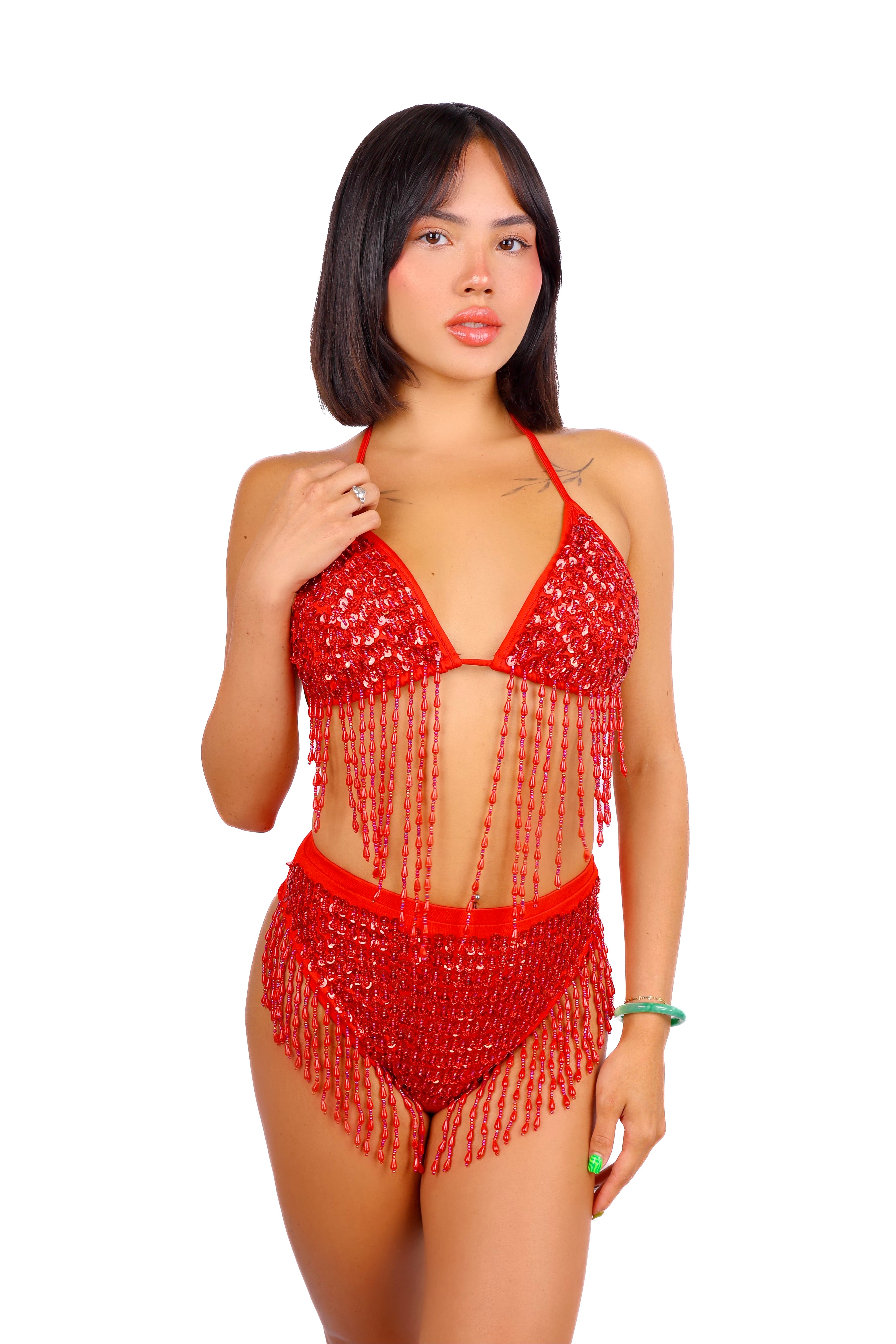 Hand Stitched Sequin Top- Ruby