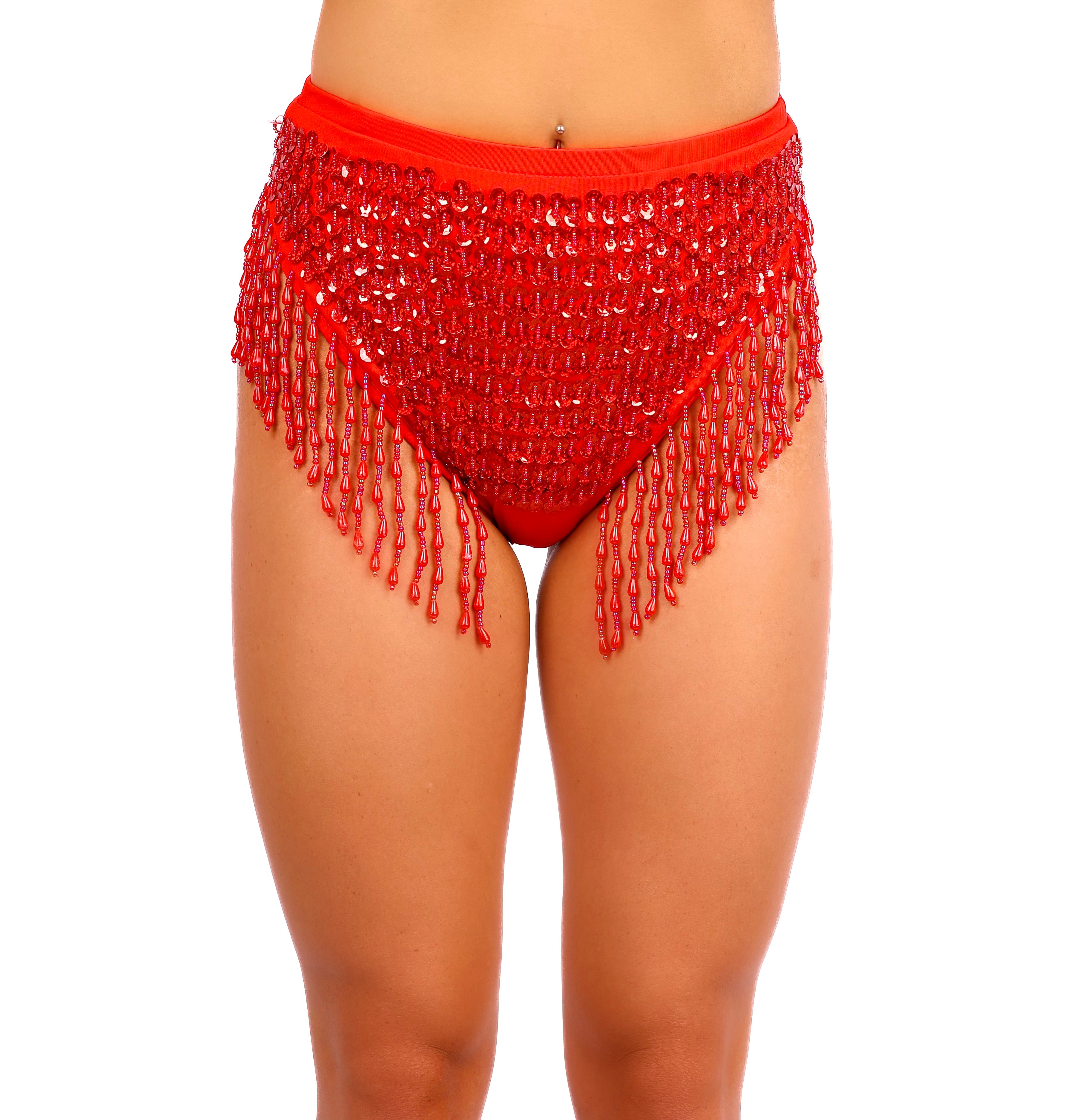 Hand Stitched High Waisted Sequin Bottoms- Ruby
