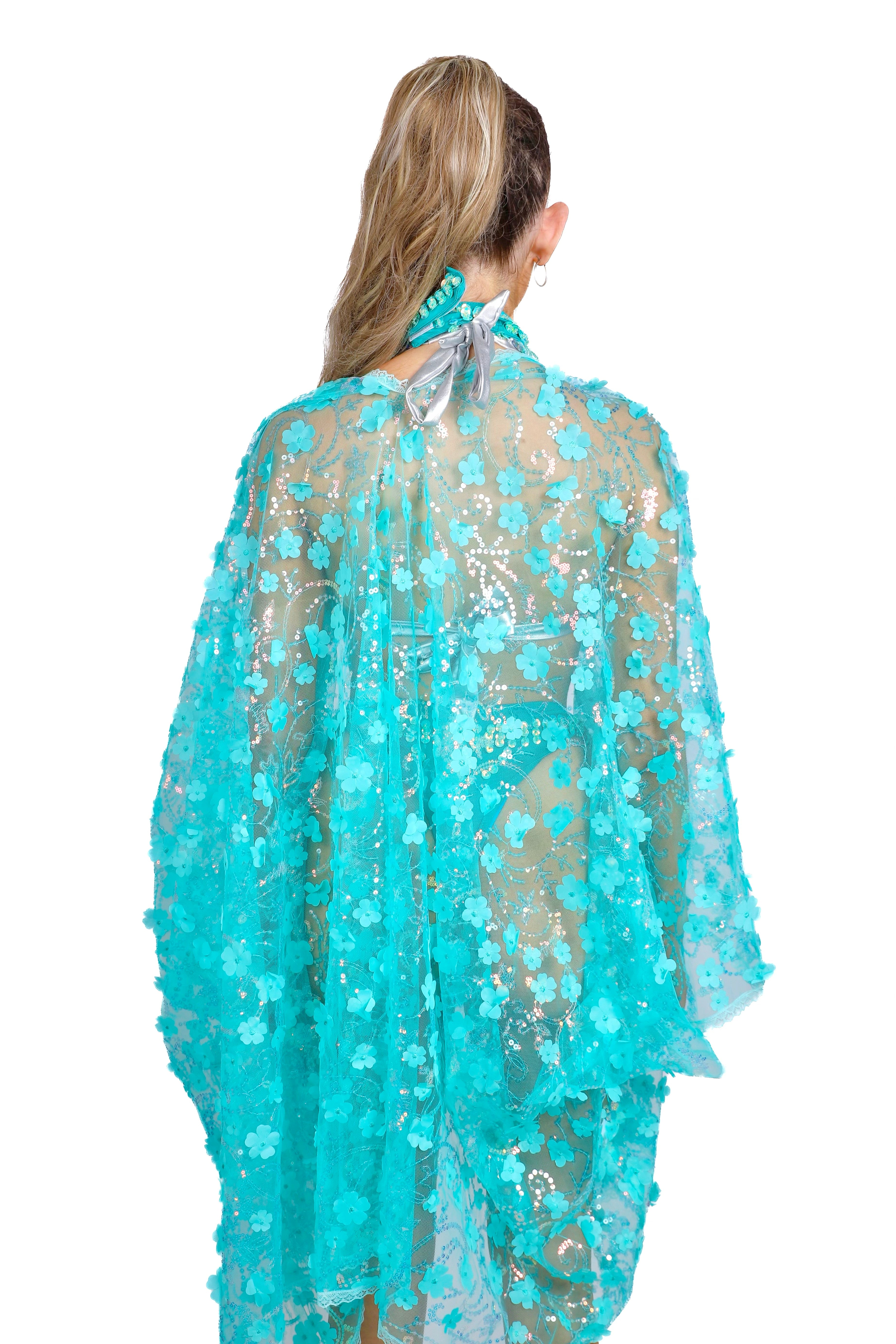 3D Blossom Kimono- Aqua