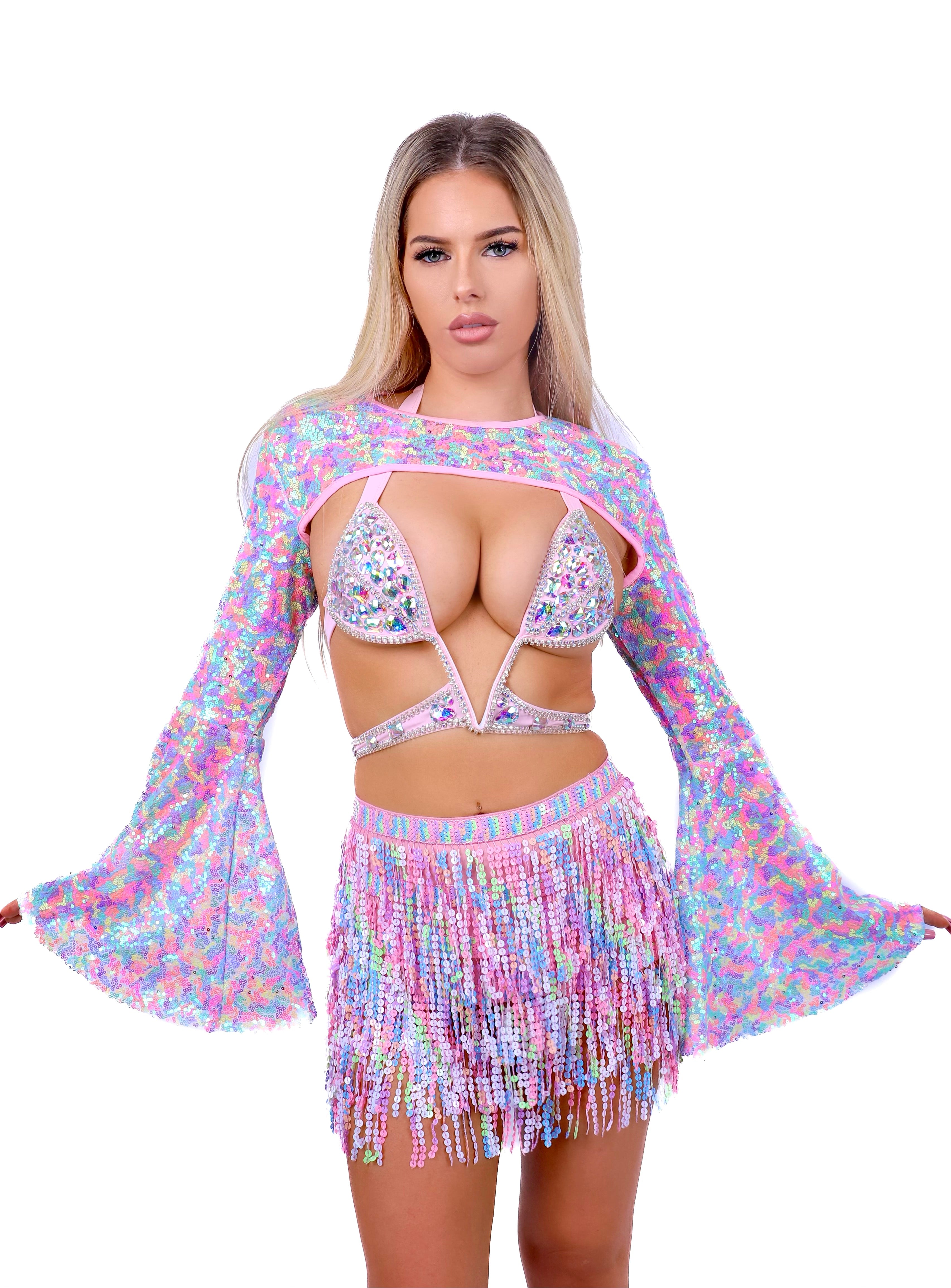 Holographic Sequin Skirt- Pastel Candy