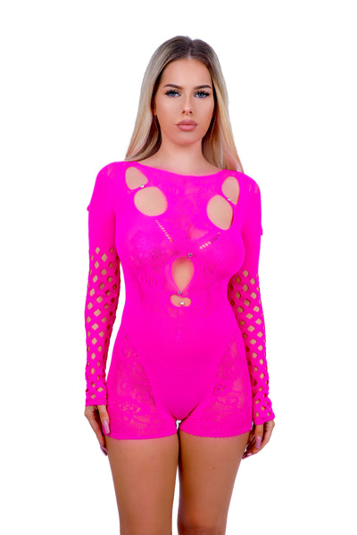 Hot Pink Mesh Fishnet Bodysuit THE LUMI SHOP Hot Pink Mesh Fishnet Bodysuit THE LUMI SHOP