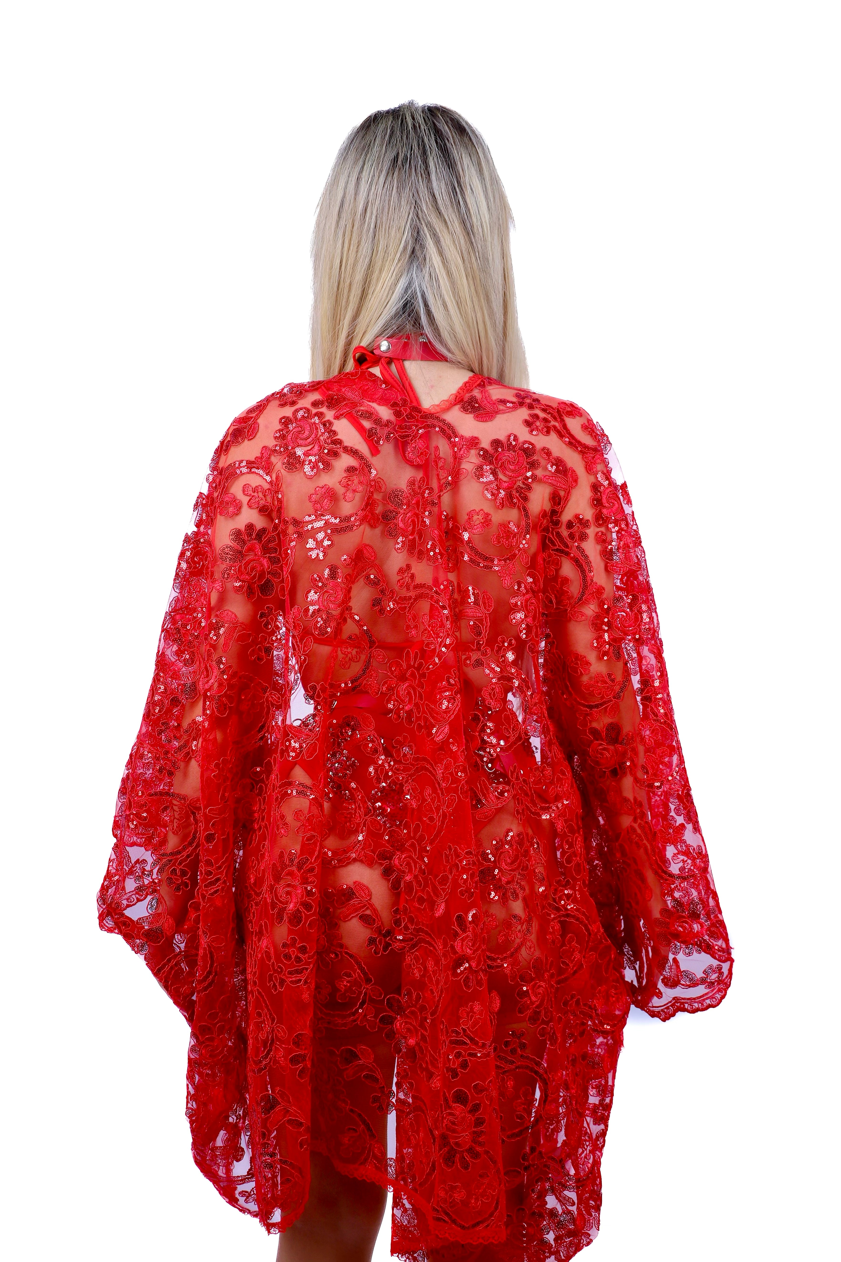 Sequin Kimono -Ruby Blossom