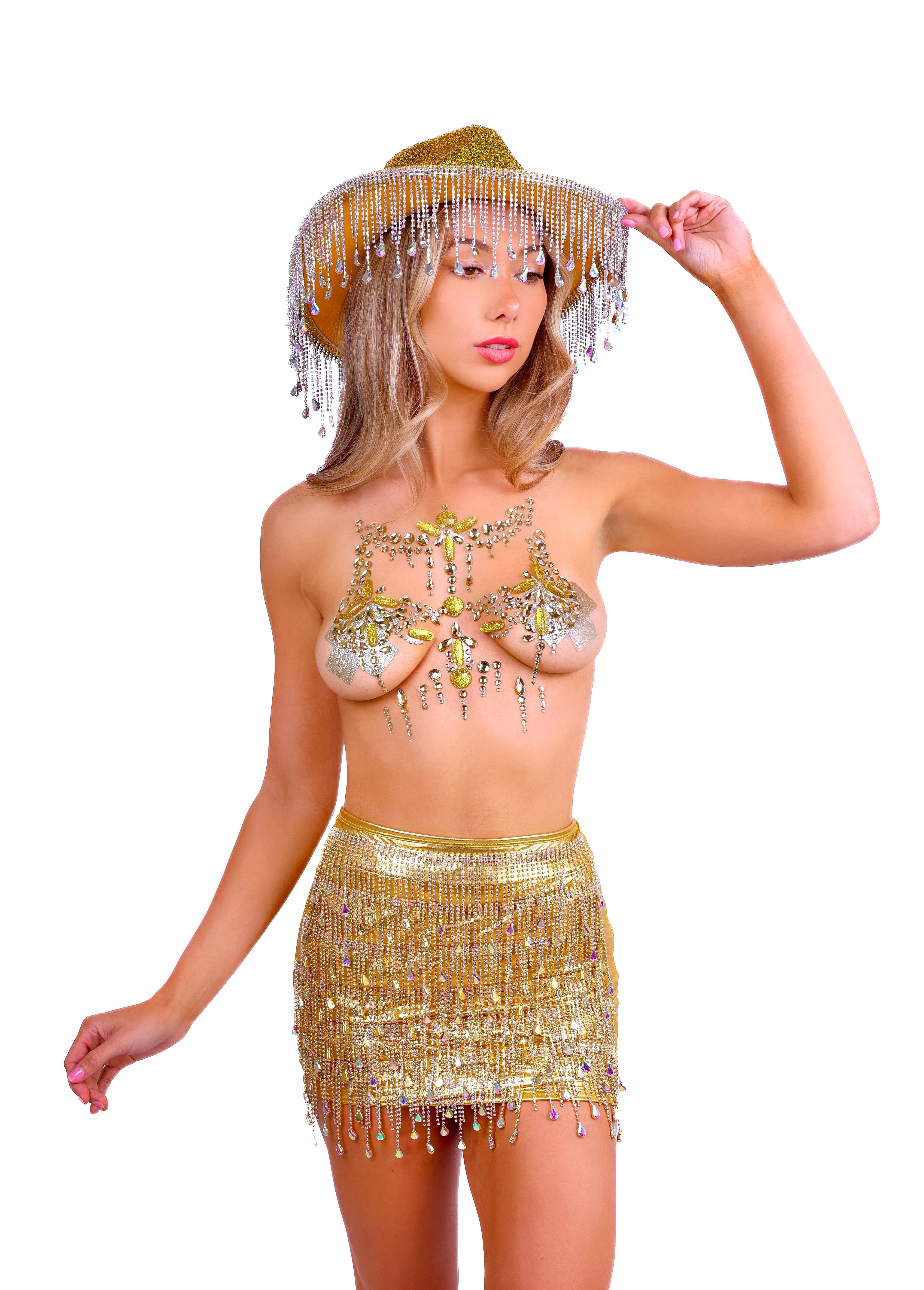 FULL OUTFIT- Gold Rhinestone Cowgirl (5 pcs)