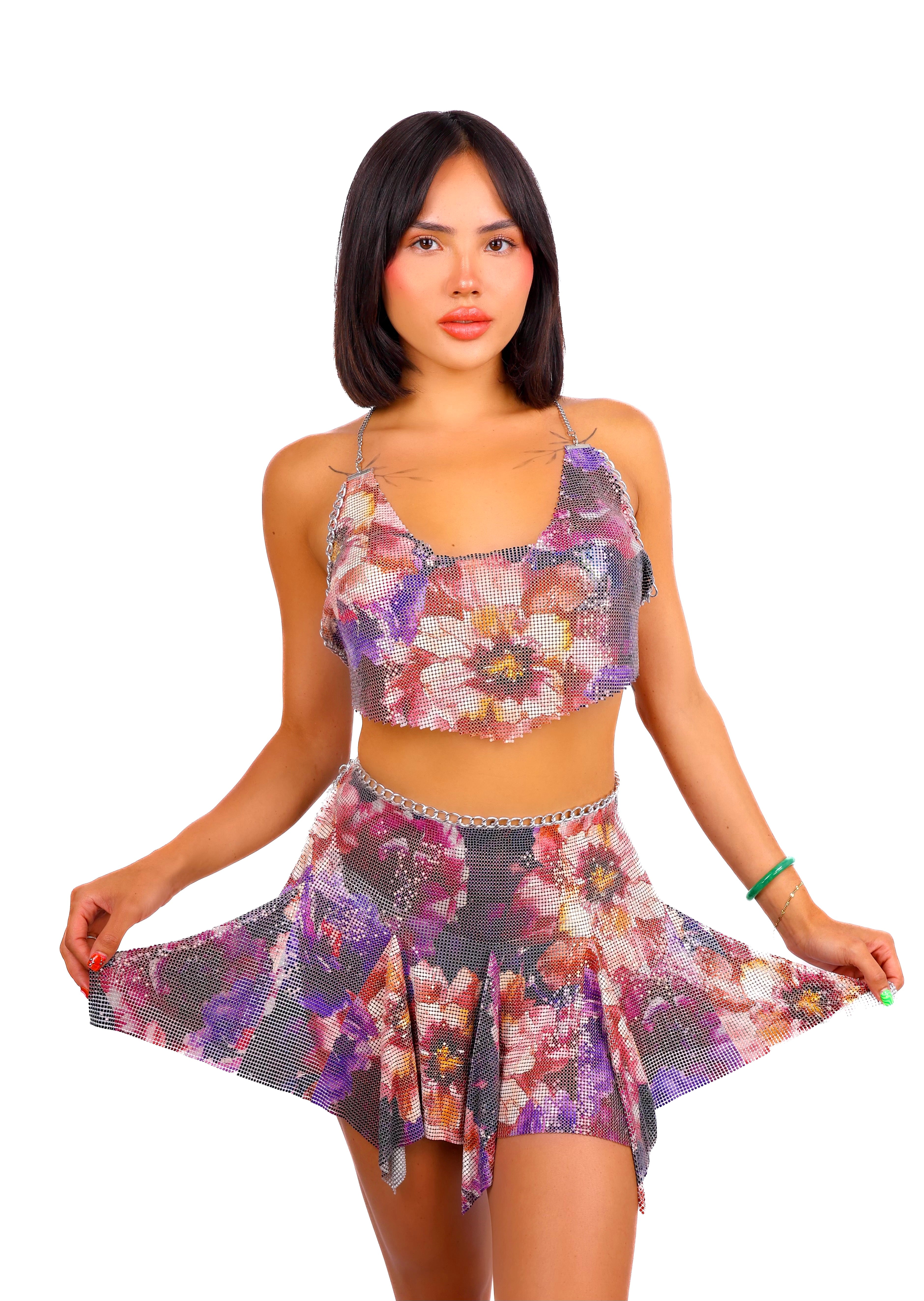 Floral Bloom Metallic Skirt
