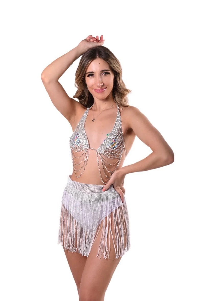Rhinestone Tassel Skirt