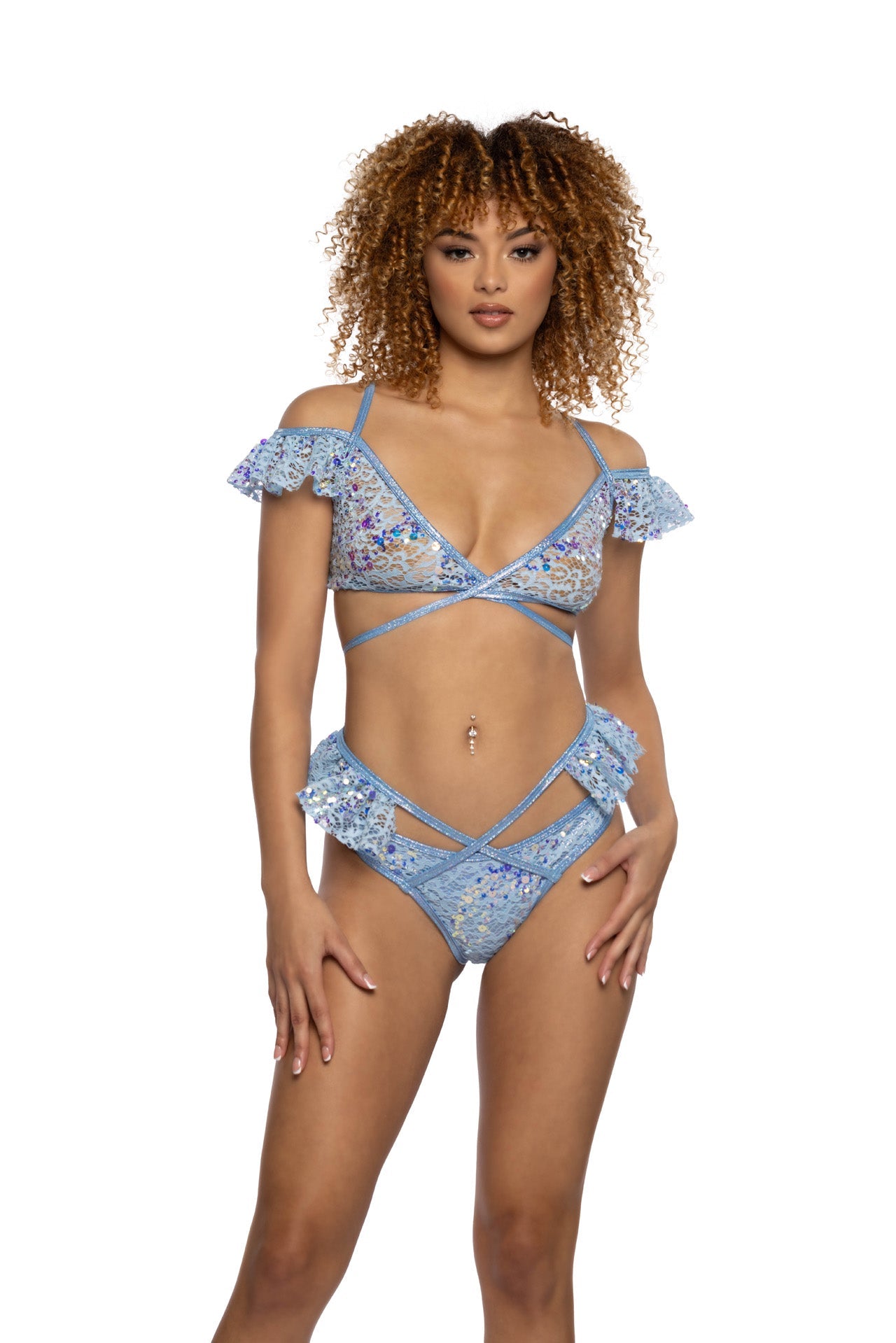 JR129 - Sequin Lace Ruffle Wrap Bottom