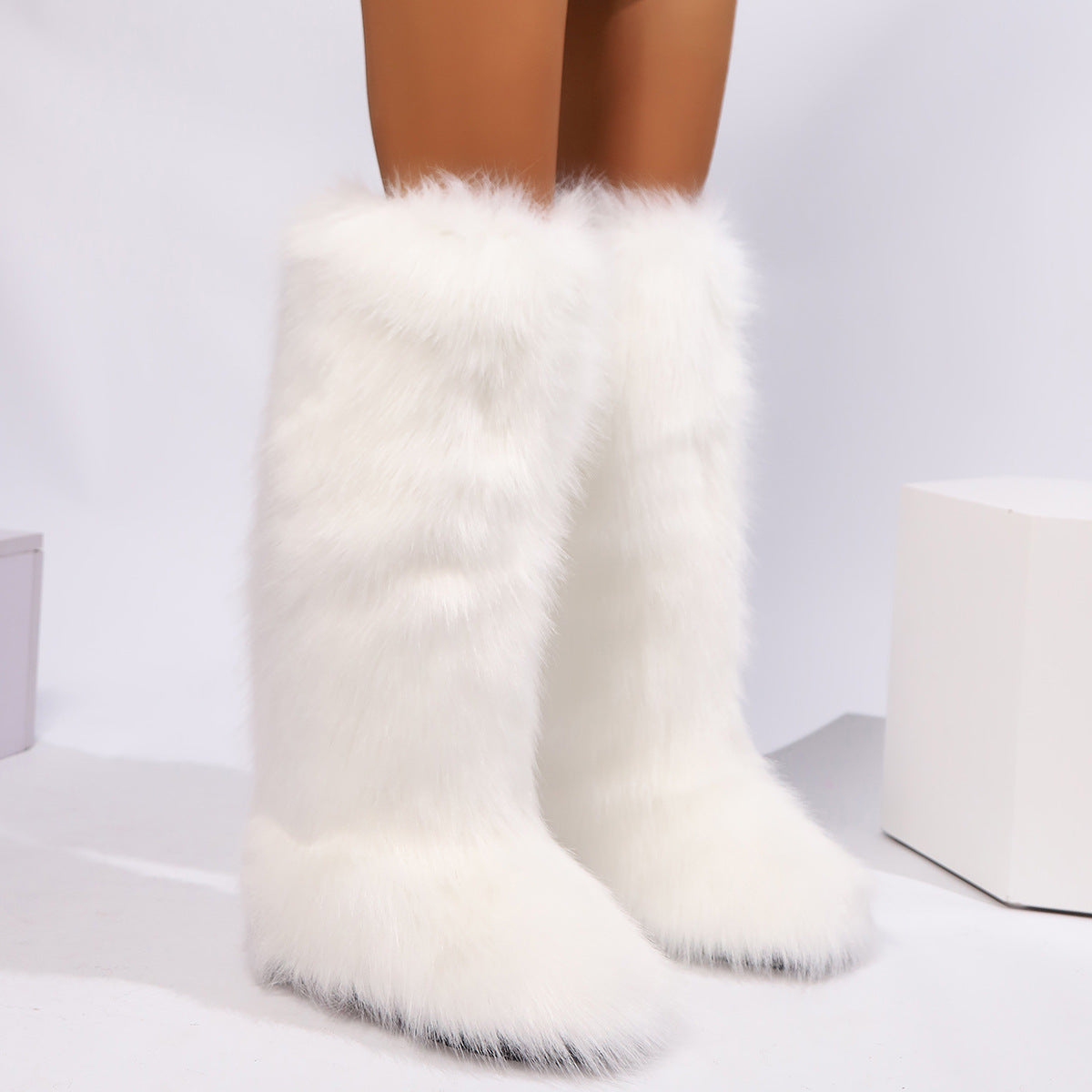 White Tall Fuzzy Boots