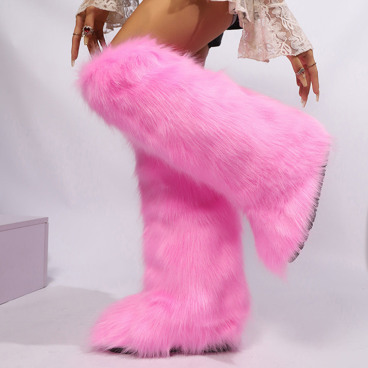 Baby Pink Tall Fuzzy Boots