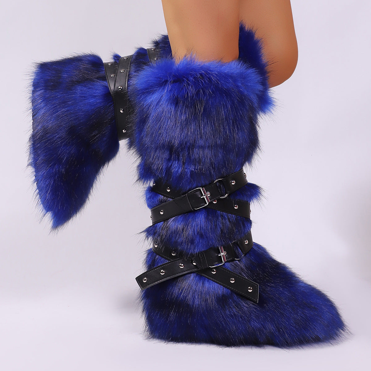Wild Instincts Faux Fur Boots - Dark Blue