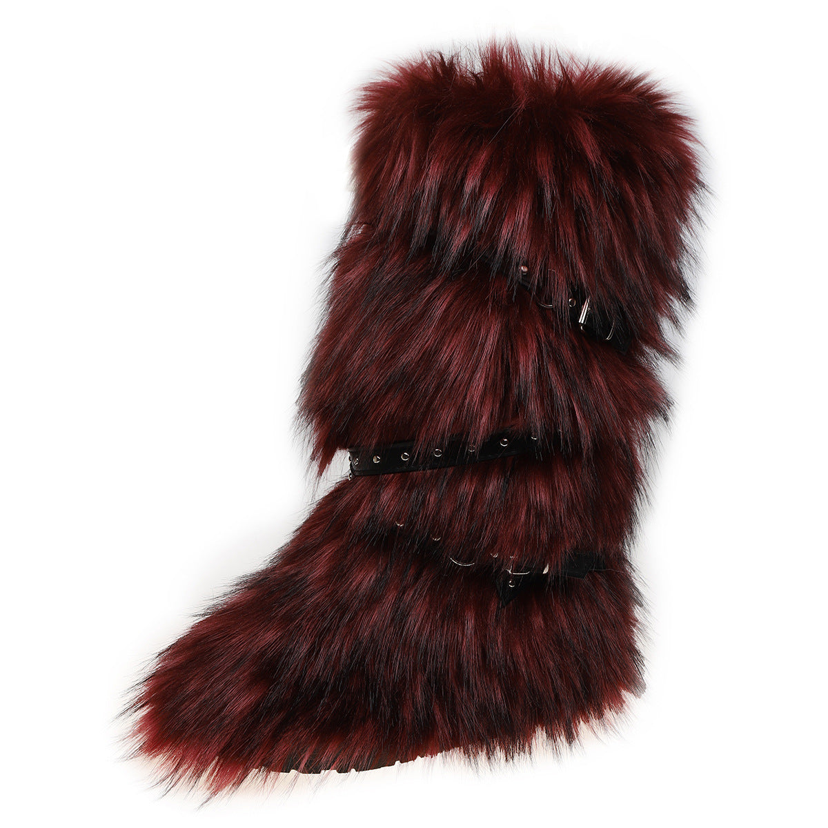 Red Brown Funky Tall Fuzzy Boots