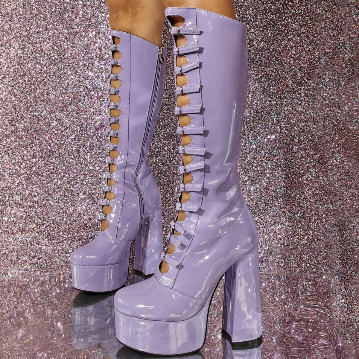 Purple Shine Dazzle Platform Boots