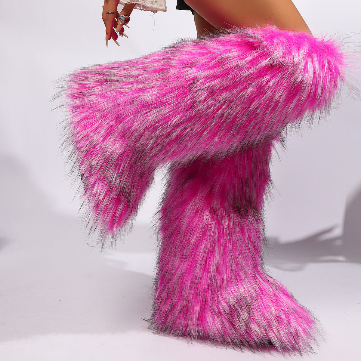 Rose Pink Tall Fuzzy Boots