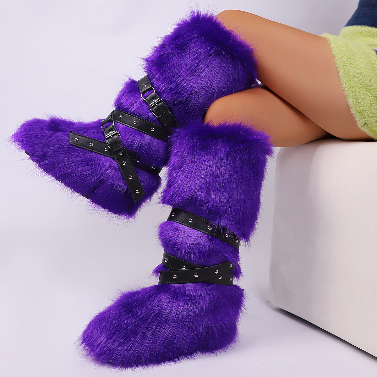 Wild Instincts Faux Fur Boots - Dark Purple