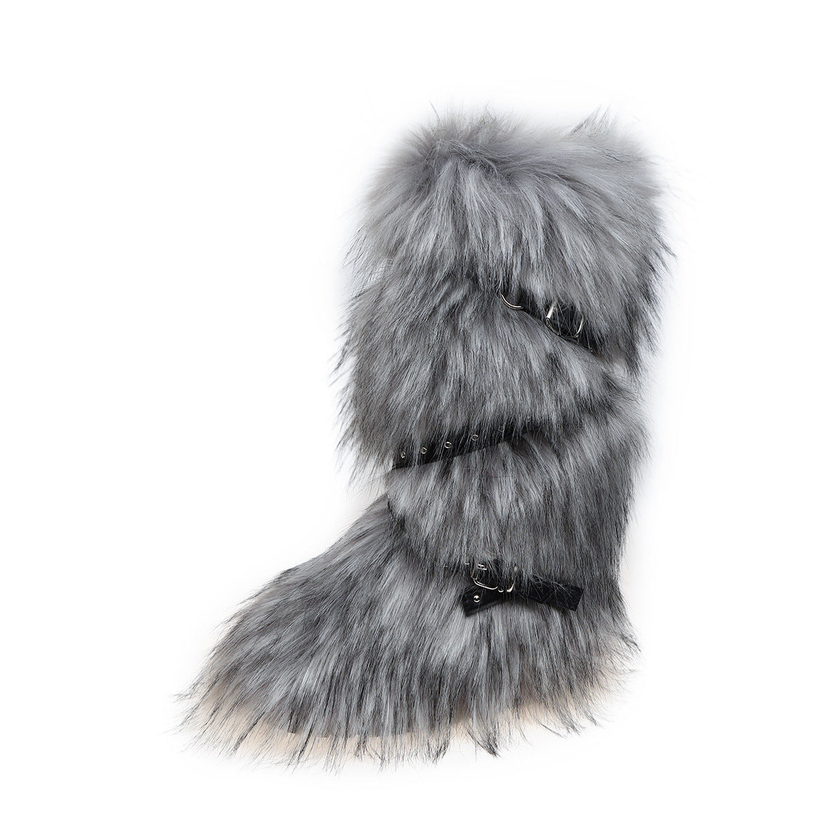 White Grey Funky Tall Fuzzy Boots