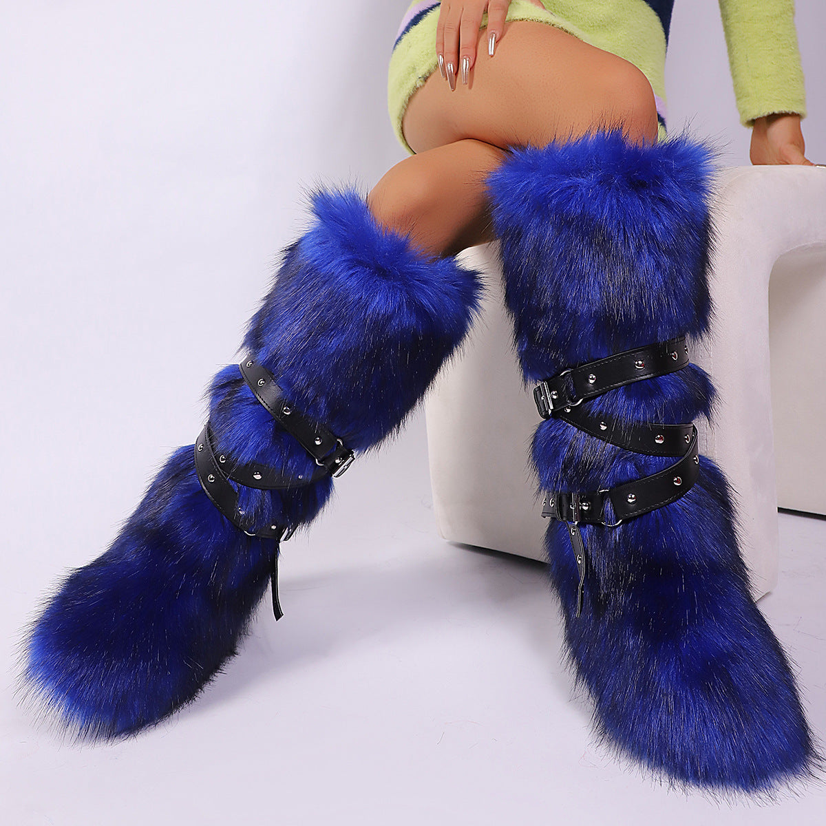 Wild Instincts Faux Fur Boots - Dark Blue