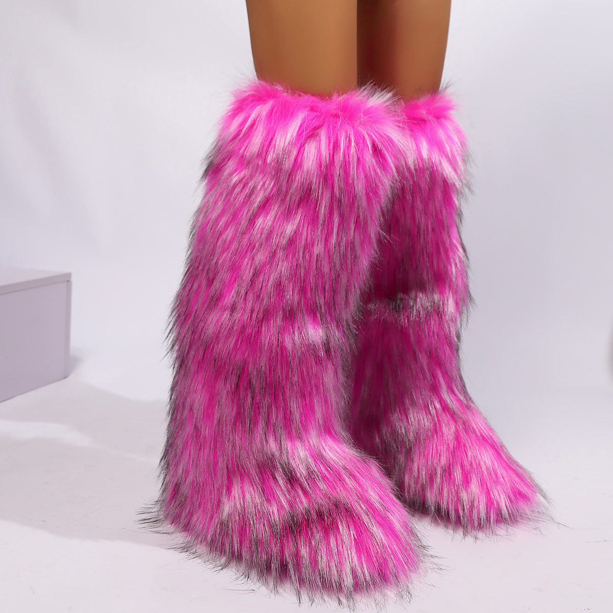 Rose Pink Tall Fuzzy Boots