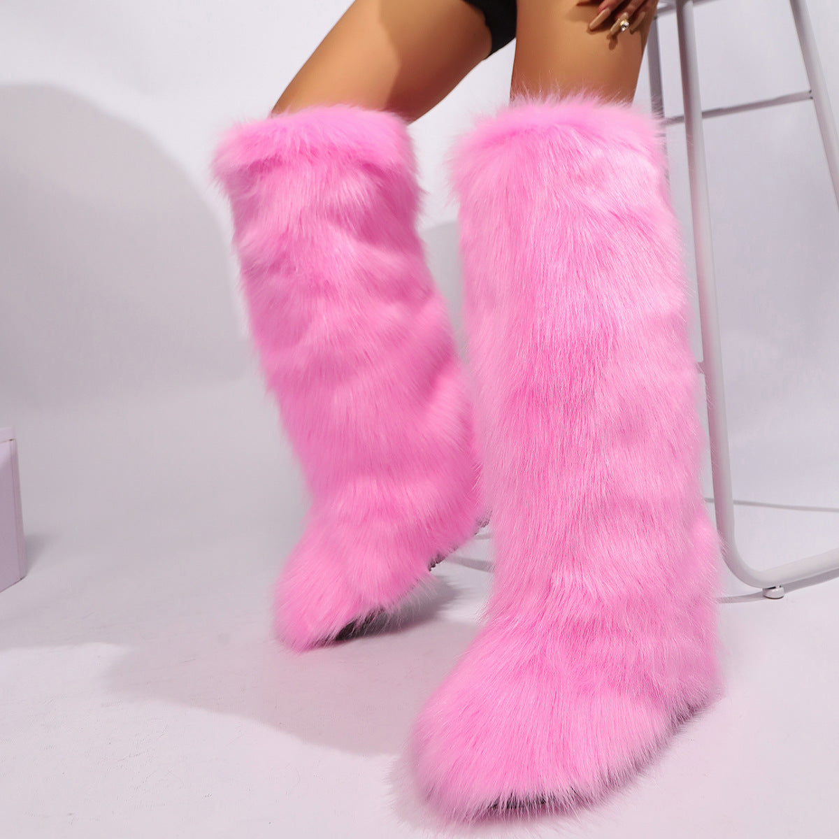 Baby Pink Tall Fuzzy Boots