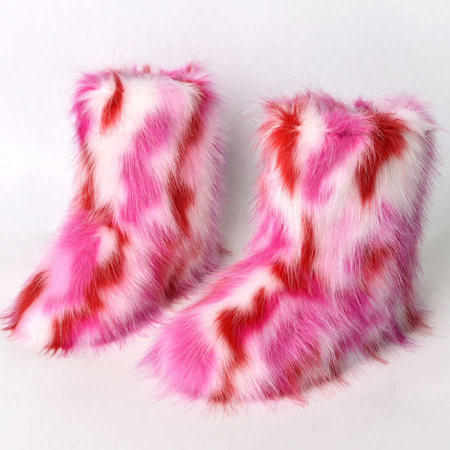 Pink/White Fuzzy Boots