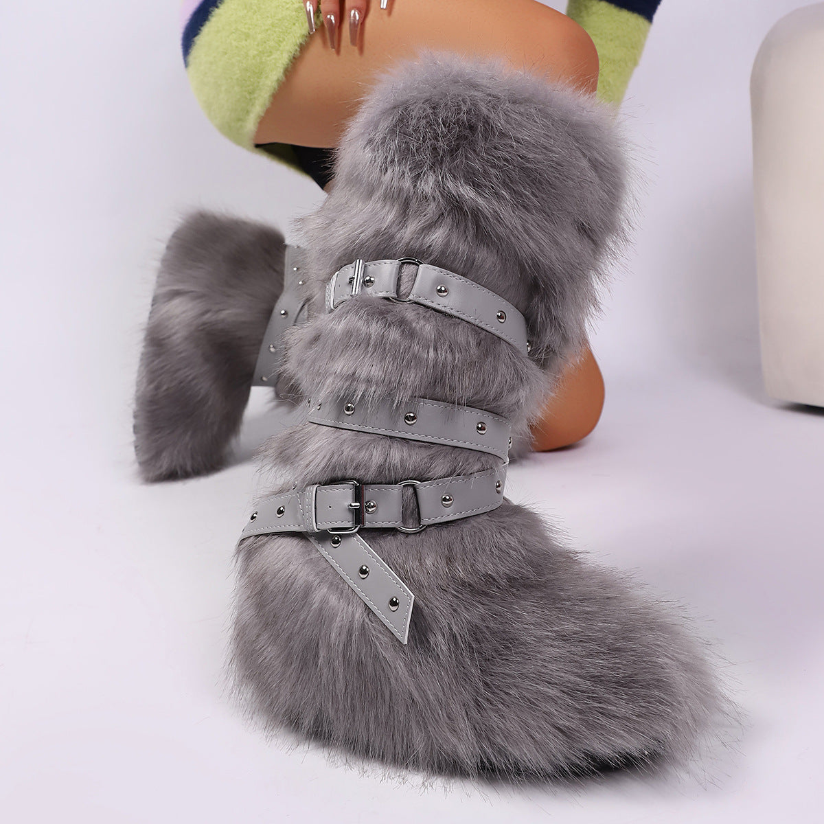 Wild Instincts Faux Fur Boots - Grey