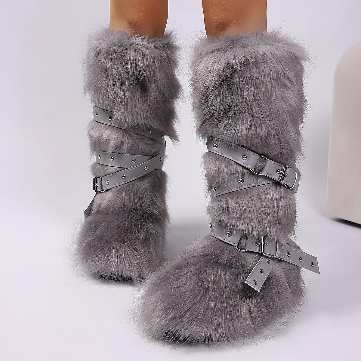 Wild Instincts Faux Fur Boots - Grey