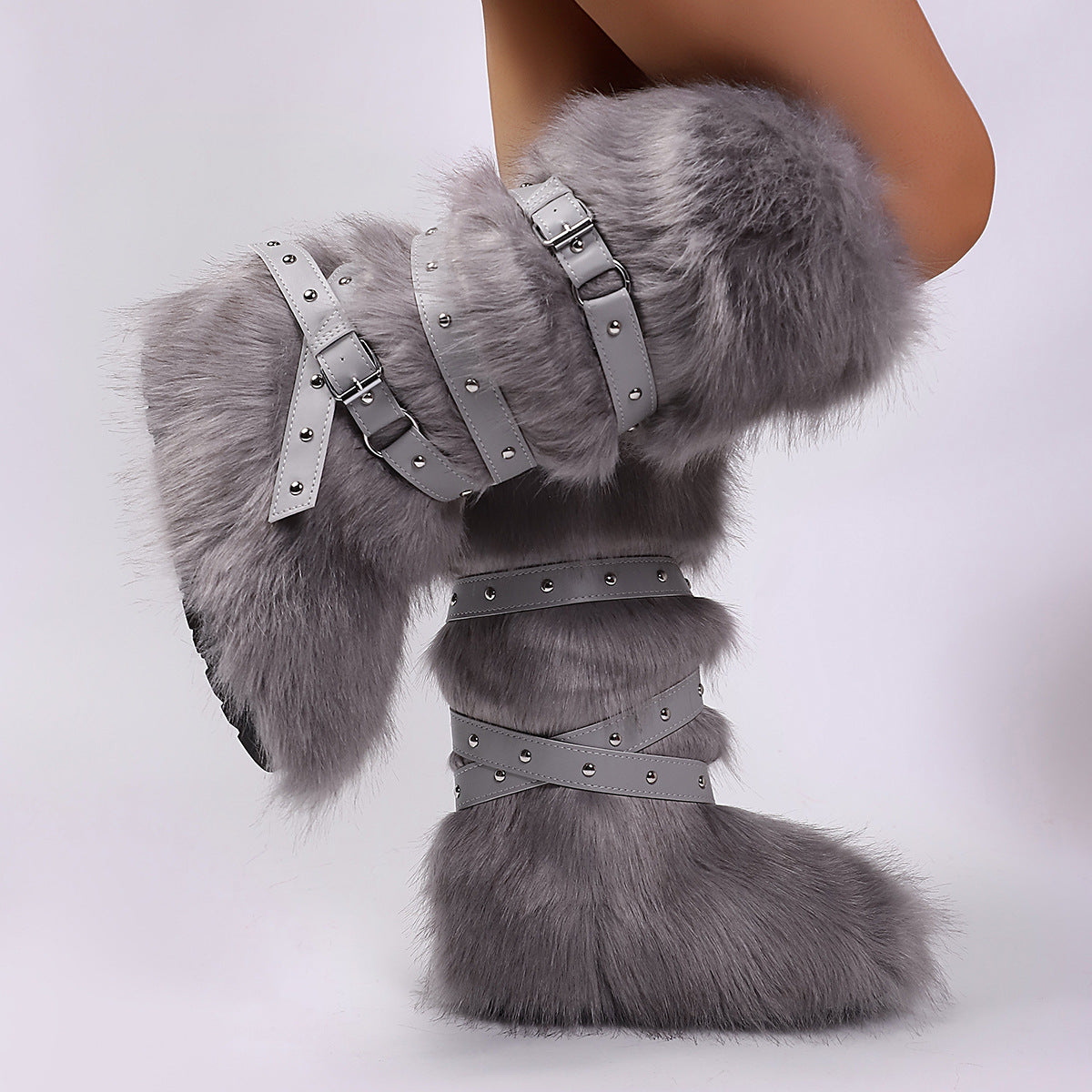 Wild Instincts Faux Fur Boots - Grey