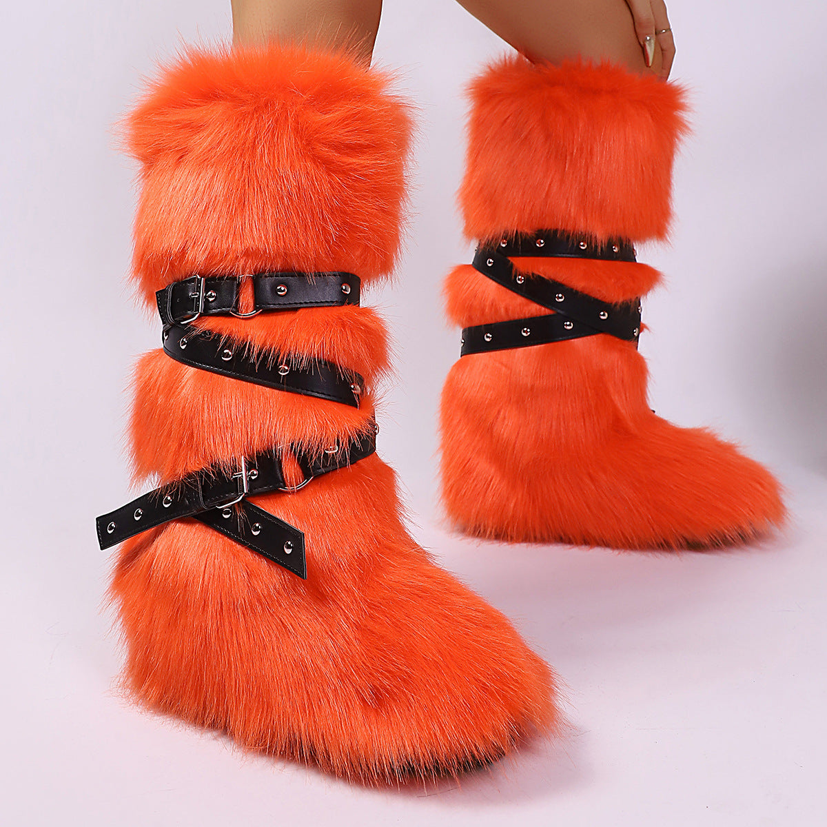 Wild Instincts Faux Fur Boots - Orange