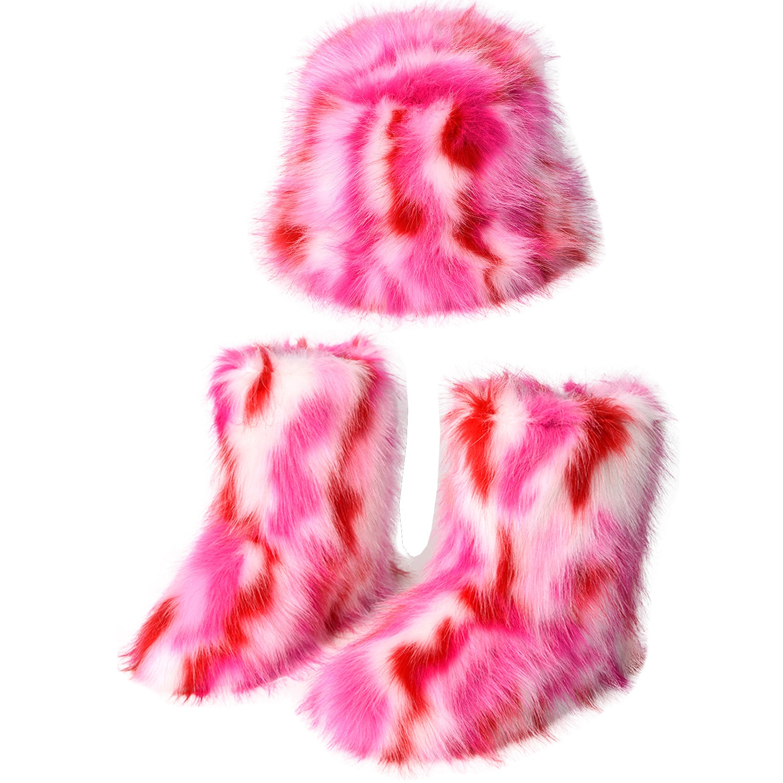 Pink/White Fuzzy Hat & Boots Set