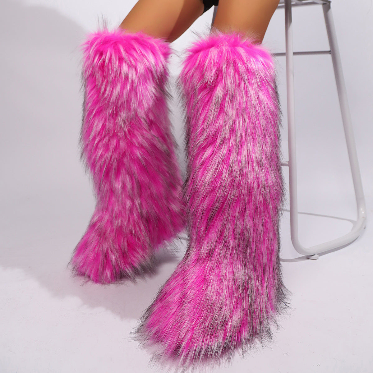 Rose Pink Tall Fuzzy Boots