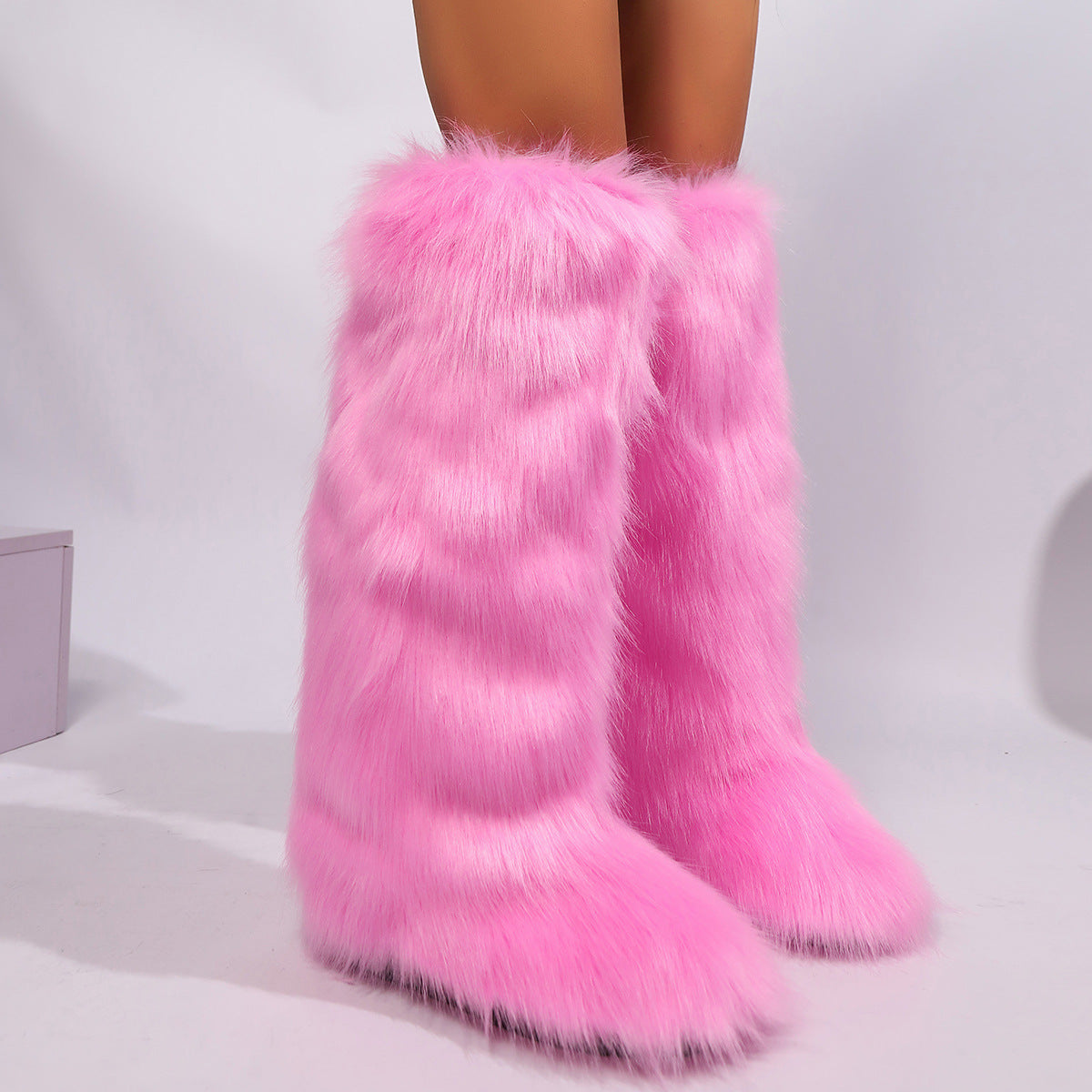 Baby Pink Tall Fuzzy Boots