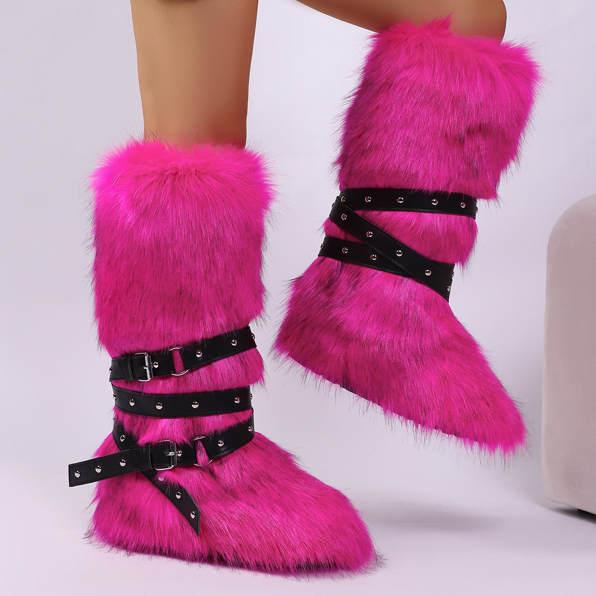 Wild Instincts Faux Fur Boots - Rose Pink