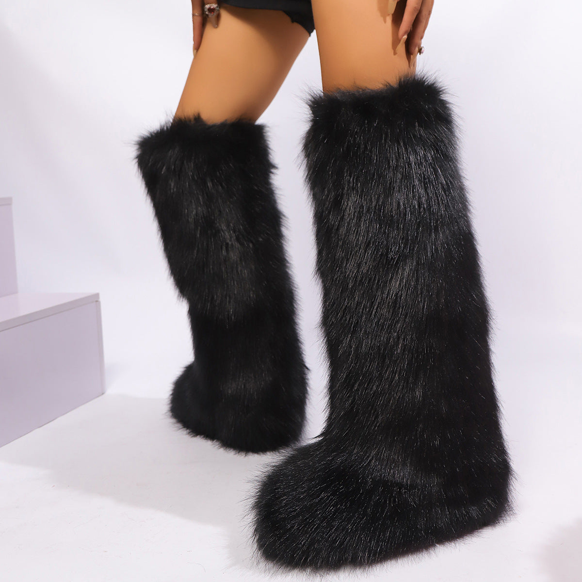 Black Tall Fuzzy Boots