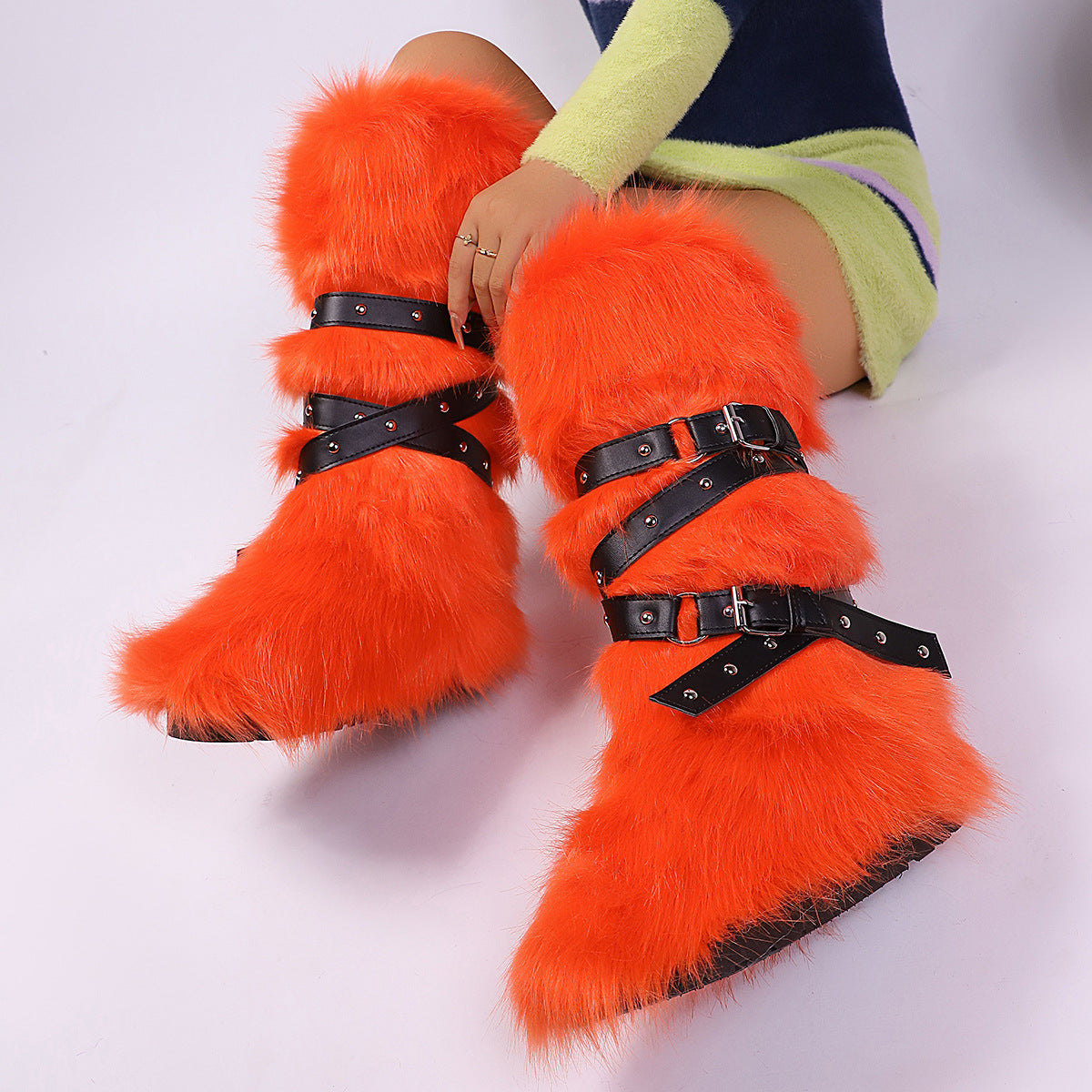 Wild Instincts Faux Fur Boots - Orange