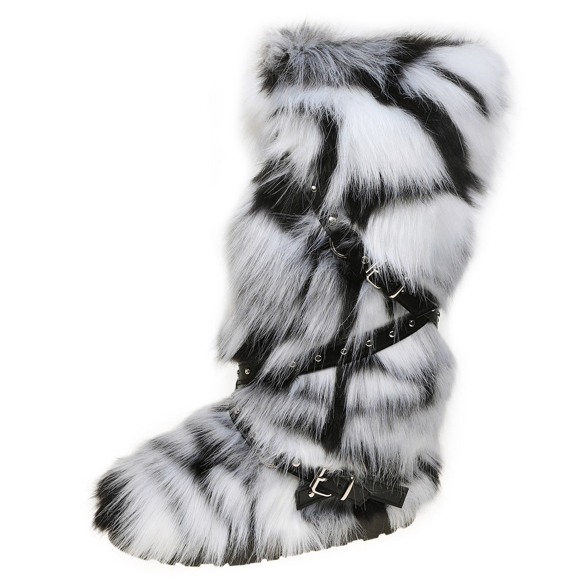 White/Black Funky Tall Fuzzy Boots