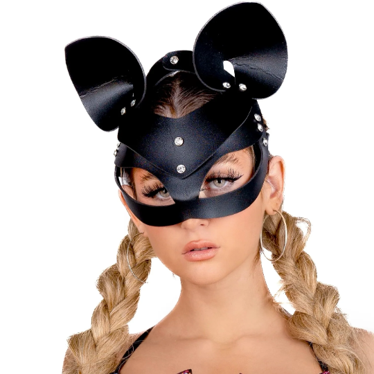 Black Vegan Leather Harness Mask/Headband