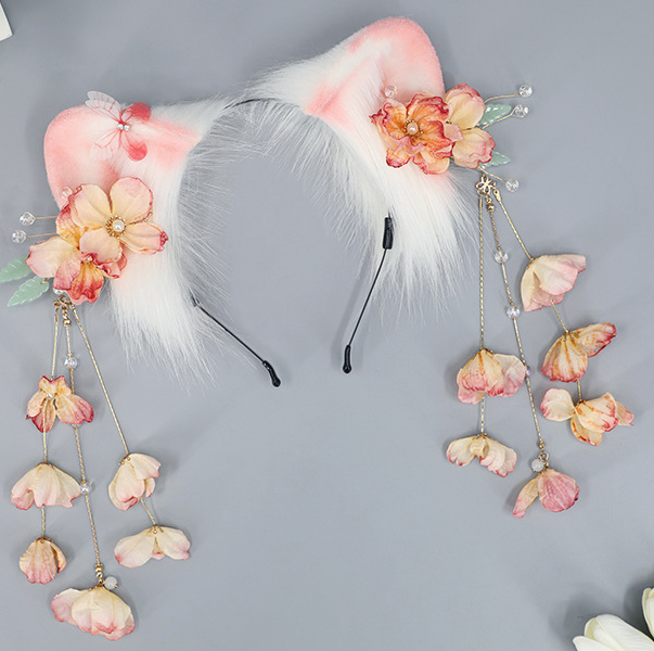 Pink Cherry Blossom Kitten Fuzzy Headband