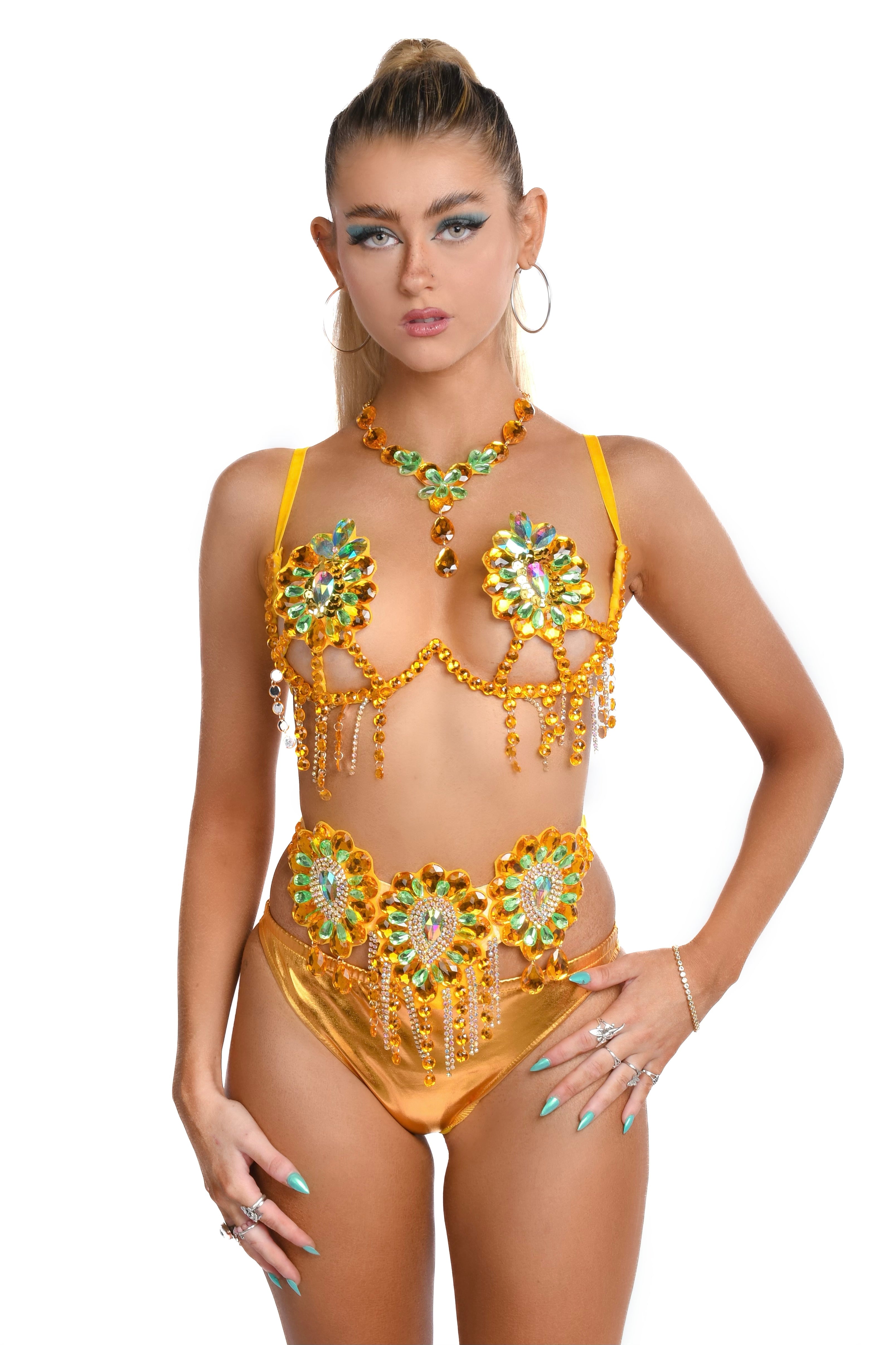 Gold Sunflower Carnival Bra Rave clothes,rave outfits,edc outfits