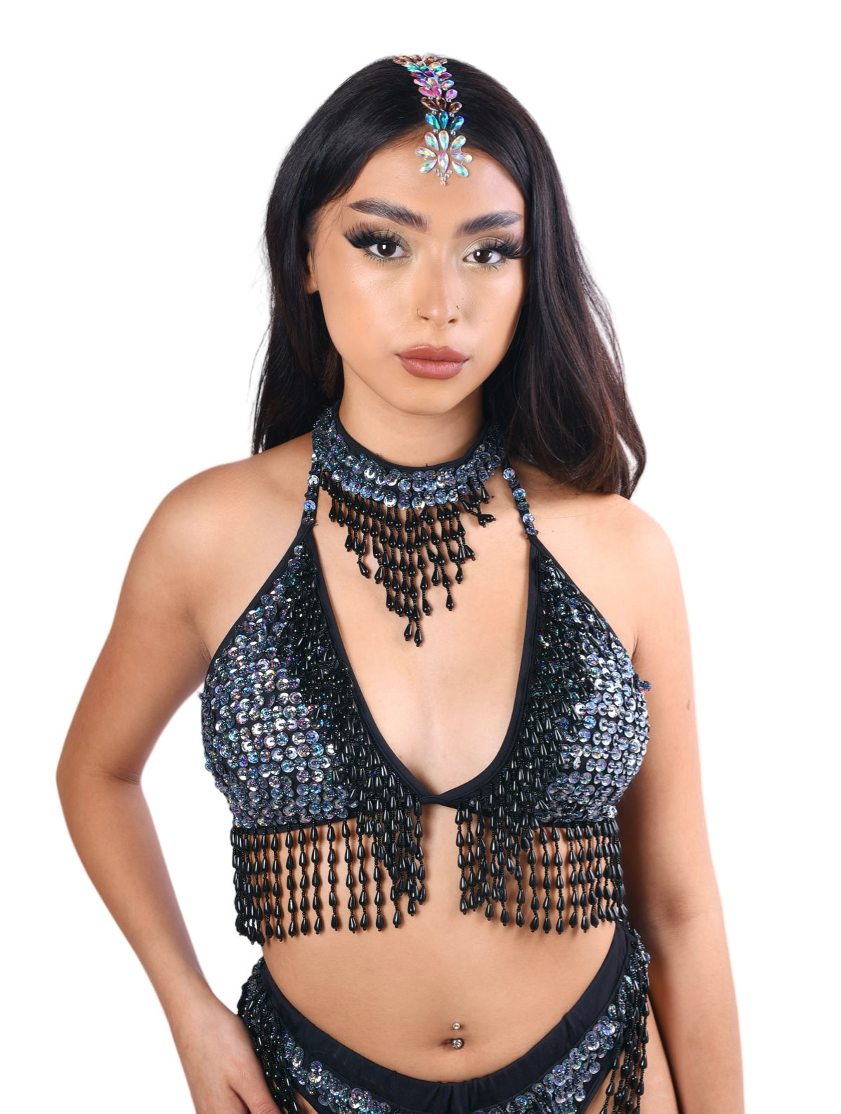 Hand Stitched Sequin Bra Top- Disco Barbie