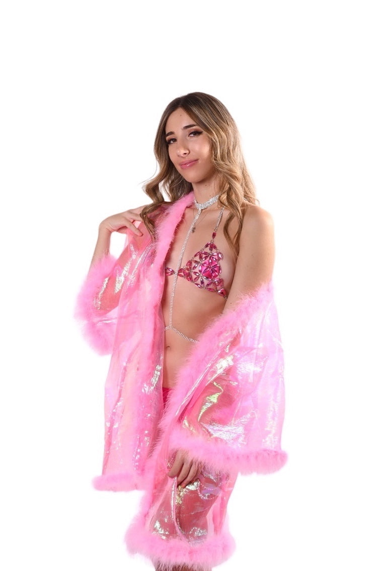 Fuzzy Kimono-  Barbie Pink Iridescent