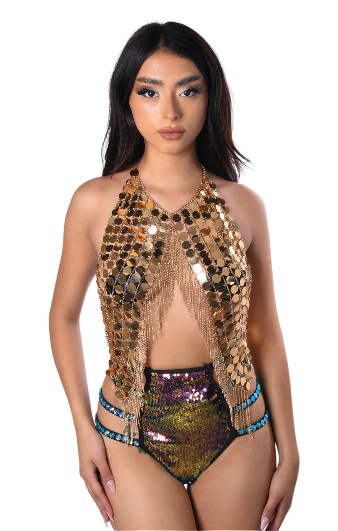 Silver Glitz Sequin Triangle Top Rave clothes,rave outfits,edc – THE LUMI  SHOP