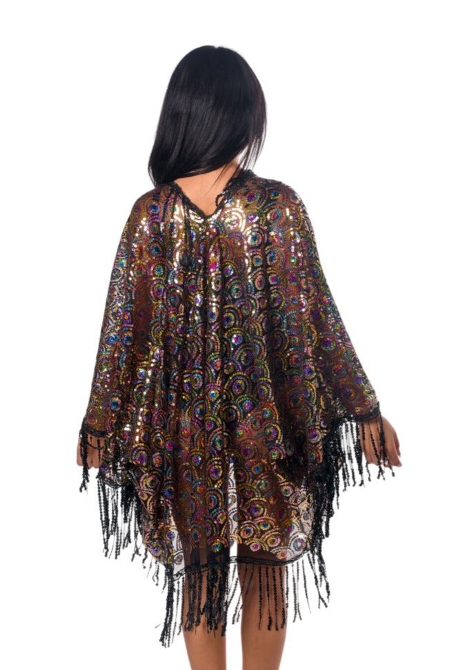Sequin Tassel Kimono- Peacock