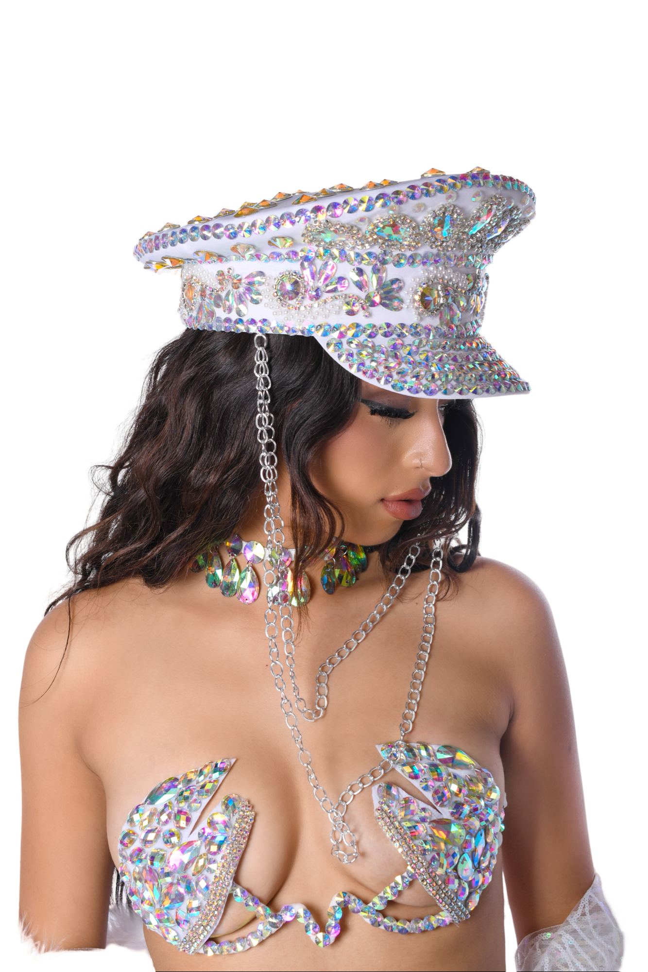 Iridescent Gem Rhinestone Festival Hat