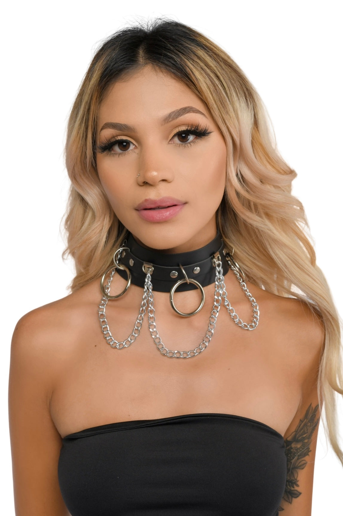 Black Vegan Leather Chain Choker