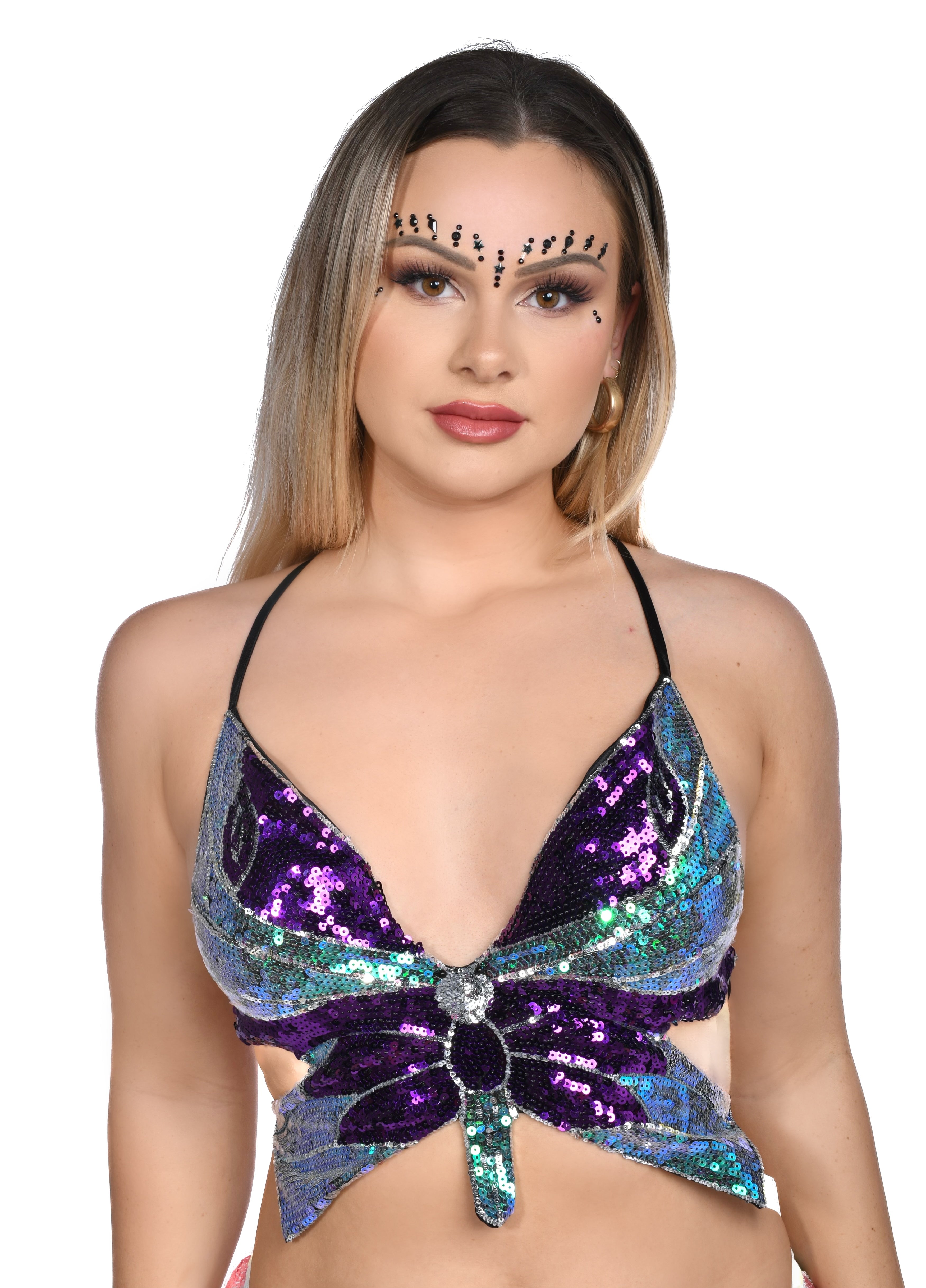 Electric Purple Butterfly Sequin Top