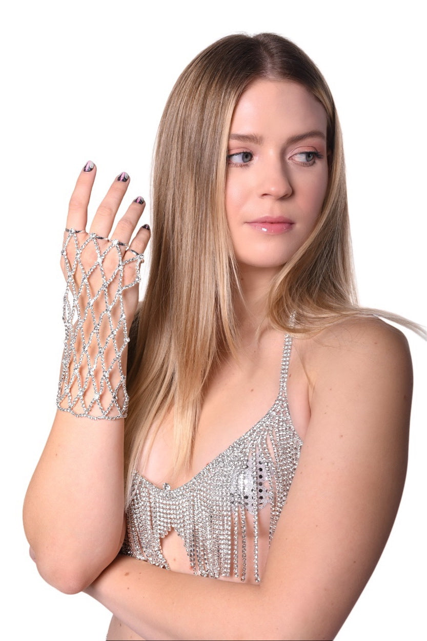 Silver Rhinestone Hand Glove